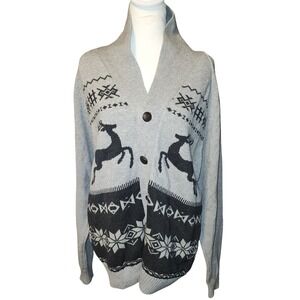Weatherproof Vintage Gray Reindeer Fair Isle Shawl Collar Cardigan Sweater L